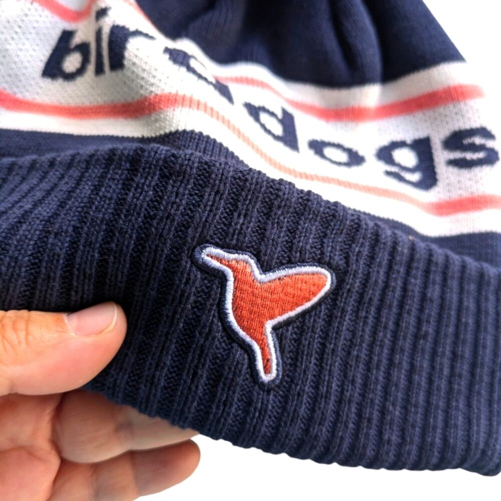 Birddogs Pom Pom Beanie Cap Hat Navy Blue Winter Ribbed Foldover Snow Ski - Picture 4 of 9
